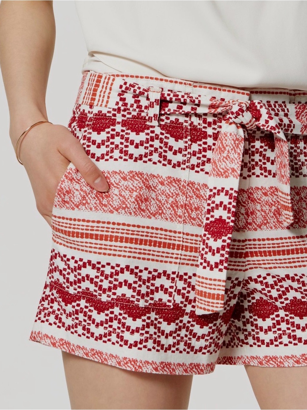 Ann Taylor LOFT Linen Cotton Tie Waist Red Fiesta Shorts 0